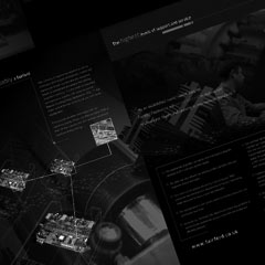 A4 folder and brochure for Fairford Electronics, depicting a montage of various electronic components. 