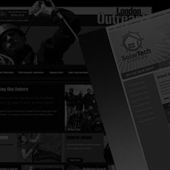 Three different website designs for clients including 'London Outreach'.