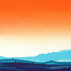 illustration,figurative,silhouette,digital,colour,color,sky,nature,landscape,tree,animals,blue,green,flowers