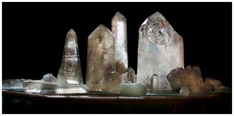 A row of crystals Linda uses for healing